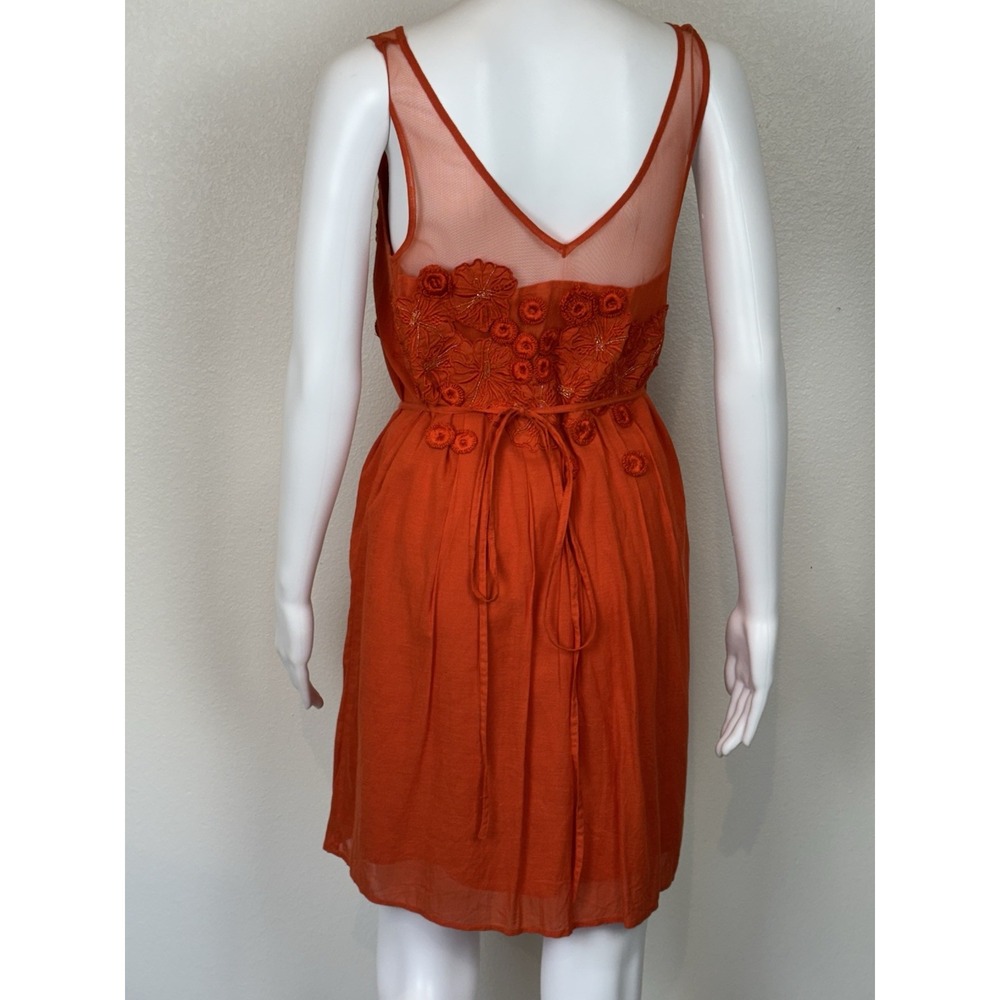 Meadow Rue Anthropologie Floral Mesh Shift Dress Size 0 Orange Romantic Feminine - Picture 7 of 14